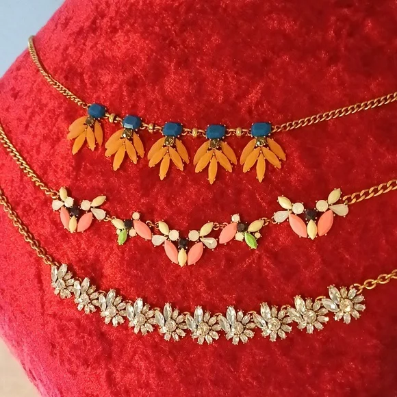 🔥🔥🔥J. Crew lot of 3 statement necklaces costume rhinestone - Picture 1 of 9